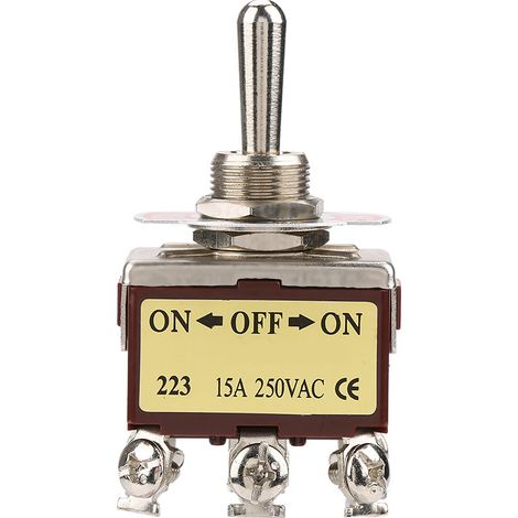 Interrupteur à bascule momentané 3 positions (Marche/Arrêt), 6 broches, pas de 12 mm, 15 A, 250 V CA (1/5)