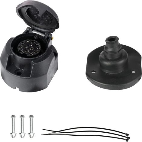 Prise Remorque 13 Broches avec Joint en Caoutchouc, Selon 11446, 12V Étanche Connecteur Prise Remorque 13 Broches Femelle, pour Caravane RV Voiture Bateau (1/5)