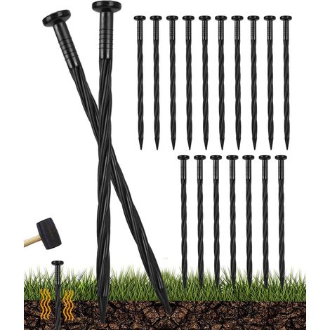 100 piquets sol spirale 20cm - Bordure paysage plastique - Clous ancrage pour herbe, barrière, pavé, allée - Piquets tente (1/5)