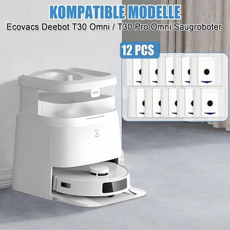 Lot de 12 Sacs à Poussière pour robot Aspirateur Ecovacs Deebot T30 Omni/T30 Pro Omni, Station D'aspiration, Pièces de Rechange, 3 L Grande Capacité Accessoires (blanc) (1/4)
