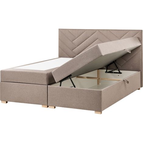 Divan Bed with Storage Taupe Upholstered Fabric EU Super King Size 6ft Lift Up Ottoman Storage ESQUIRE