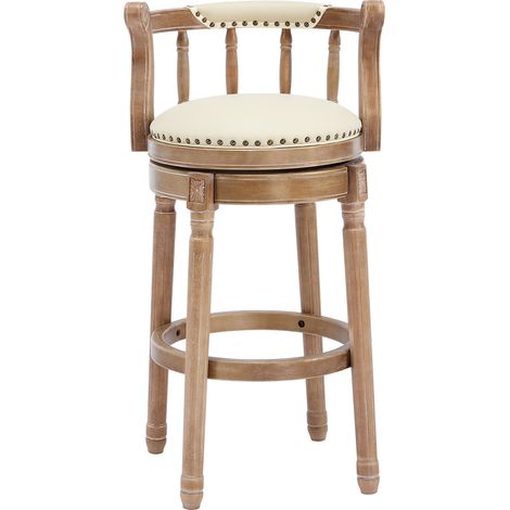 CHICFURN Sgabello da bar girevole 54,8 x 54,8 x 96 cm in pelle bianca e legno, schienale (1/5)