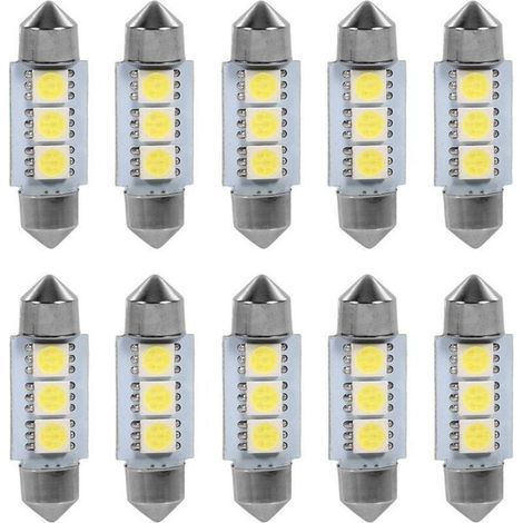 10 PCS 36 MM 12 V 3 SMD 5050 LED Festoon Dme Voiture Ampoules Intérieur Lampe Blanc (1/4)