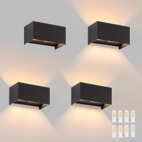 GBLY 4 pezzi lampade da parete a LED per esterni - Lampada da parete nera con luce ascendente e discendente, impermeabile IP65, faretto da parete moderno da 3W, luce bianca calda regolabile G9 (1/5)