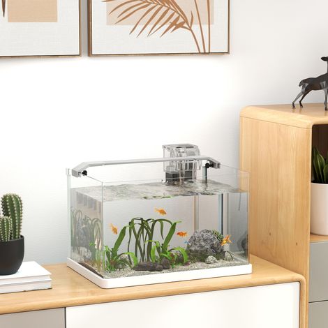 Acquario in vetro con luci a LED, capacità 20 litri, pompa filtro, 38 x 26 x 27 cm, bianco