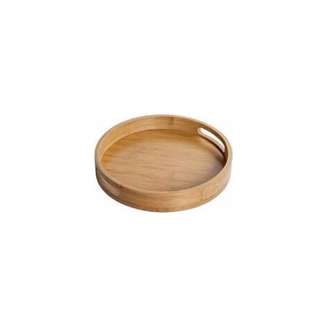 Plateau de service rond en bambou naturel 40x40x5 cm – Poignées intégrées – Pour collations, fruits et café – Poids max 8 kg (1/5)
