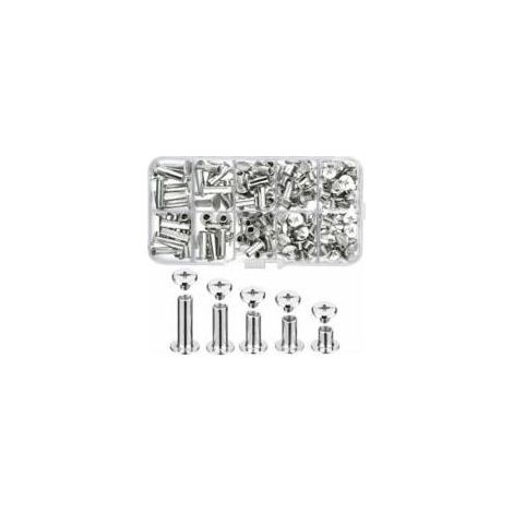 Lot de 80 vis de reliure en métal Chicago pour bricolage, décoration, réparation de reliures, artisanat (argent) (1/4)
