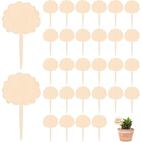 Lot de 60 Étiquettes pour Plantes en Bois – Marqueurs de Jardin avec Feutre – Piques Naturels en Forme de Nuage 108×60 mm pour Herbes, Fleurs et Pots