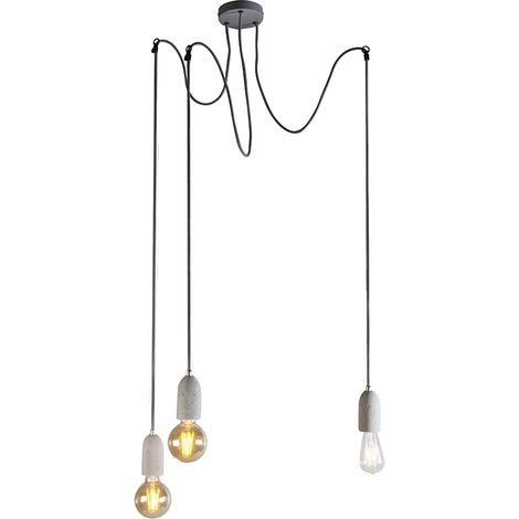 QAZQA Moderno Lámpara colgante industrial hormigón gris - CAVA 3 Piedra/cemento Redonda Adecuado para LED Max. 3 x 40 Watt