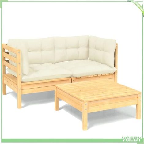 Salon de jardin 3 pcs - FAFEICY - 3096016 - Bois de pin massif - Coussins crème - Modulable (1/5)