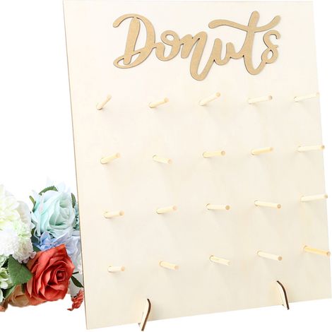 Haofy Support Mural en Bois pour Donuts, pour Décoration de Mariage, D'anniversaire, Présentoir Mural en Bois Naturel pour Donuts, Fournitures de Fête à Domicile, adapté aux Mariages, (2). (1/5)