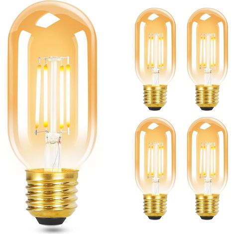 4x Vintage E27 LED-Glühbirne warmweiß - T45 LED-Lampe, 4W 2700K Edison Glühbirne, Energiesparlampe, Retro-Glasfadenlampe, 360° Abstrahlwinkel.