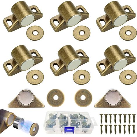 Magnete per porta, chiusura magnetica in bronzo zincato con 24 viti, 8 pezzi  Magnete magnetico per cassetti di mobili da cucina, magnete per ante di armadi. (1/5)