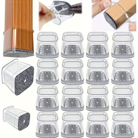 35 protectores cuadrados de silicona para patas de sillas, almohadillas para sillas, protectores de suelo de silicona transparente para parquet y baldosas, tapas para patas de sillas con cojín. (1/4)