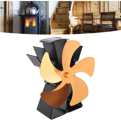 Ventilateur de cheminée, ventilateur thermique, poêle à pétrole, poêle à bois, ventilateur thermique auto-générateur, doré (1/5)