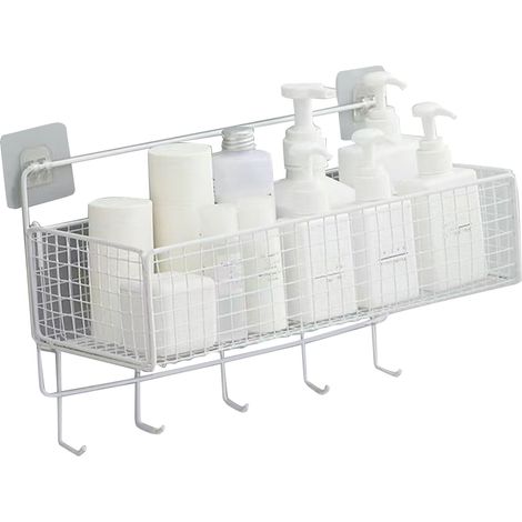 Panier de rangement suspendu en fer polyvalent avec crochet étagère murale pour cuisine salle de bain blanc (1/4)