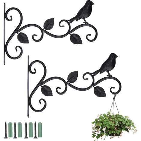 soportes para cestas colgantes, gancho para plantas montado en la pared, gancho de jardín retro, soportes decorativos con tornillos para macetas, linternas, comederos para pájaros y carillones de vien (1/5)
