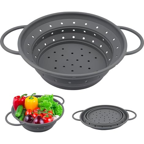 Passoire pliable Sans BPA avec poignée compatible lave vaisselle Idéale pour égoutter les pâtes légumes et fruits Grise (1/5)