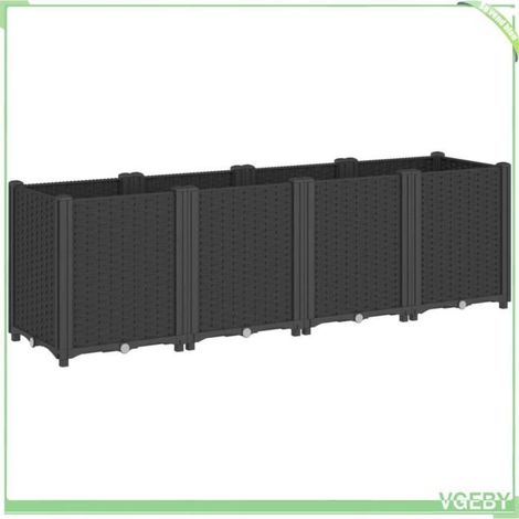 Jardinière - FAFEICY - 367858 - 160x40x53 cm - Noir - Aspect rotin - Pack 4 bacs (1/5)