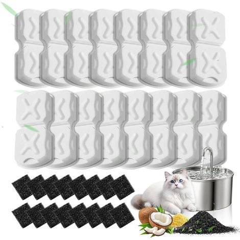 Lot de 32 Filtres Fontaine Inox Giotohun 2, 2L 3, 2L, 16 Charbon + 16 Éponges, Eau Pure, Santé Animal (1/5)