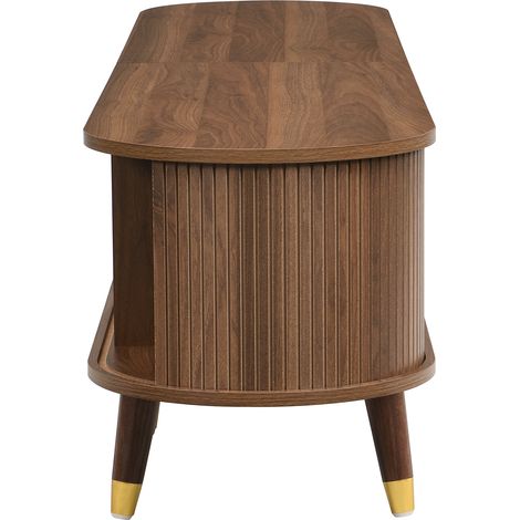 Armoire de télévision de 175 cm de haut, avec porte coulissante en rotin. Finition en bois de walnut. De nombreuses compartiments pour ranger des objets divers. (1/5)