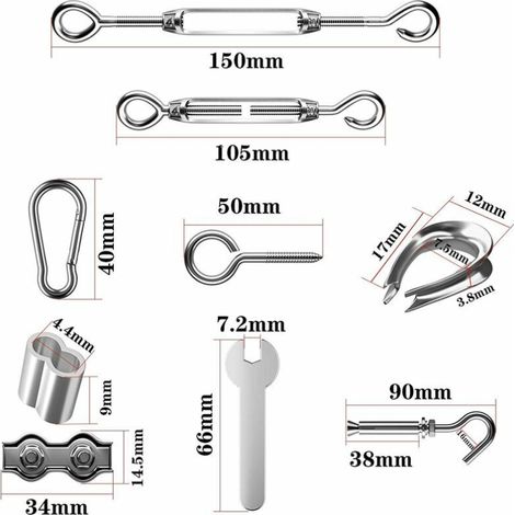 30m Corde en Acier Inoxydable à Suspendre Kit,2mm Câble en acier inoxydable revêtu avec Tendeur et Crochets,pour Suspension Lumineuse,plante grimpante,corde a linge,rideau pergola,rambarde. (1/4)