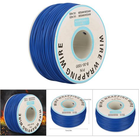 rouleau de fil enroulé, fil de cuivre monobrin 30AWG, diamètre du noyau 0,25 mm (bleu) (1/4)