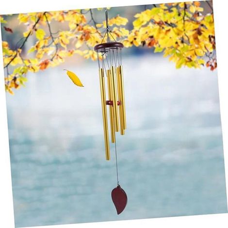 Carillon Vent 60x8.5cm Métal Or, Décoration Jardin Suspension, Éolien Musical (1/4)