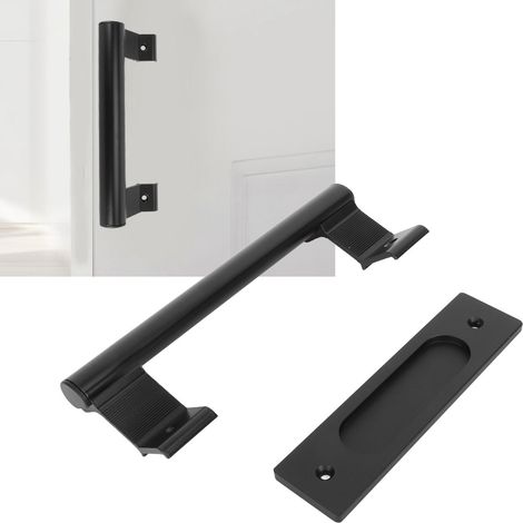 Poignée de porte coulissante robuste pour grange, conception double face, noire, sans rainure, poignée de porte à montage en surface (1/5)