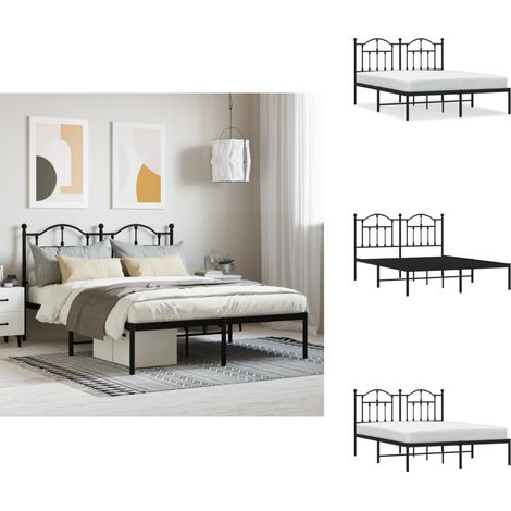 Cadre de lit métal sans matelas avec tête de lit noir 140x200cm - Cadre De Lit - Lit Double - Lit Metal - Lit Avec Têtière - Tête De Lit (1/5)