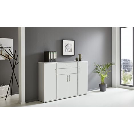 BMG Möbel Regalwand/Schrankwand, Office Edition Set 16, grau/ weiß matt