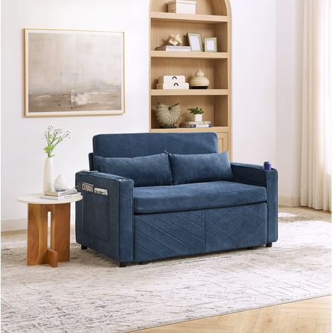 Canapé-lit 3-en-1 bleu marine en bois et tissu avec ports USB intégrés (1/5)