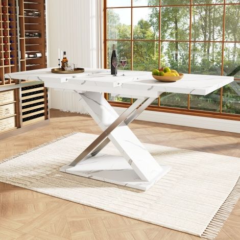 Extendable Minimalist Dining Table 118-157cm for Kitchen and Living Room with Cross Legs,Modern Side Table for Versatile Dining Solutions