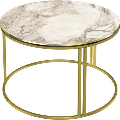 Mesa de centro redonda 50 x 80 cm mármol blanco dorado 030008424