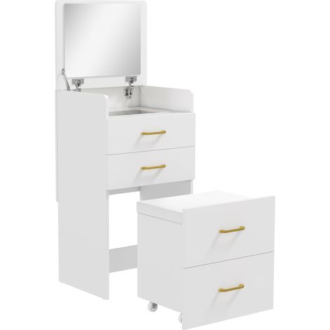 GagaCoiffeuse 3 en 1 avec miroir table de chevet et tabouret a roulettes blanc (1/5)