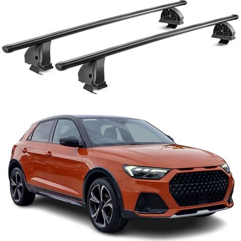 OMAC Barres de toit transversales en acier pour Audi A1 GB Sportback 2019-2026 – TÜV / DIN 75302:2019 – Antivol inclus – Rainure en T (accessoires) – Charge max 75 kg – 2 barres – Noir (1/4)