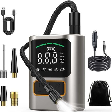 FENOPLASTICAMini Pompe à Air Électrique,New Version Gonfleur Pneus Voiture Pompe a Velo de Voiture écran LCD Numérique,4000mAH,150PSI,Compresseur à Air Portatif pour Auto,Vélo, Moto, Balle (1/5)
