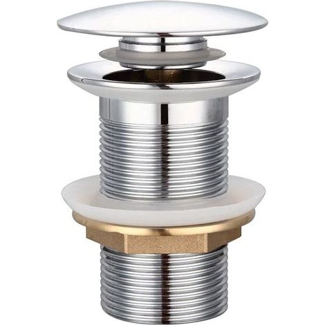 Bonde de lavabo à poussoir, sans trop-plein, bonde à clapet, pour éviers en laiton, chromée G 1-1/4 po, pour lavabos (sans trop-plein) (1/4)