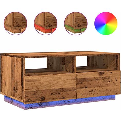 Maison Exclusive - Couchtisch mit LED-Leuchten Altholz-Optik 90x4 (1/5)
