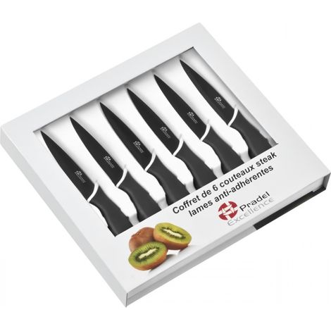 Coffret de 6 couteaux à steak PRADEL EXCELLENCE - Lame 10cm - Revêtement anti-adhérent - Noir