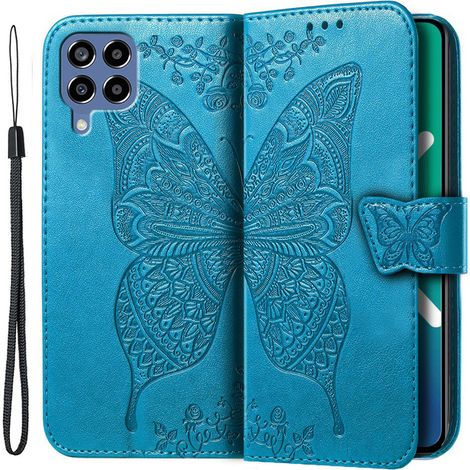 Étui à rabat pour Samsung Galaxy M33, motif papillon, bleu (1/5)