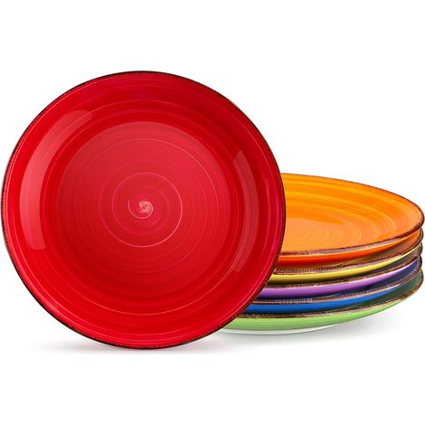Assiette Plate à Dîner, 6 Pièces, Grande Assiette en Céramique, 27cm, Style Minimaliste Multicoloré-Bleu et Orange (1/5)