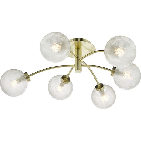 DAR AVARI - Plafonnier semi-affleurant en laiton satiné et verre givré clair, 6x G9 (1/3)