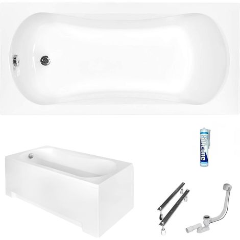 ECOLAM Baignoire rectangle Aria 160x70 cm  tablier en acrylique  pieds siphon + silicone  Baignoire acrylique blanc  set complet baignoire rectangulaire (1/5)