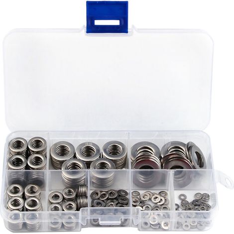 Kit de 360 rondelles plates en acier inoxydable de 8 tailles différentes avec boîte de rangement portable (M2 M2.5 M3 M4 M5 M6 M8 M10) (1/5)