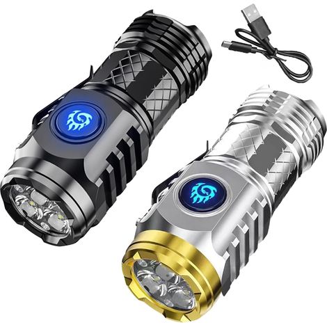 Mini Lampe De Poche Monstre À Trois Yeux, Lampe Torche LED Puissante, Lampe De Poche Tactique LED De 3 Pouces, Rechargeable Avec 5 Modes & 3 Niveaux (1/5)