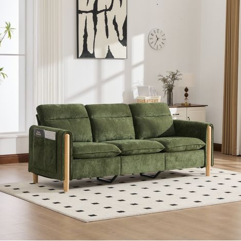 Canapé d'angle 3 places en chenille avec pouf coffre et poches latérales, vert DESVIAE (1/5)