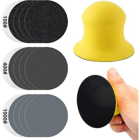 Bloc de ponçage manuel humide et sec pour béton, bloc de ponçage auto-agrippant avec papier de verre 100/400/1000 Grit pour disques abrasifs (1/5)