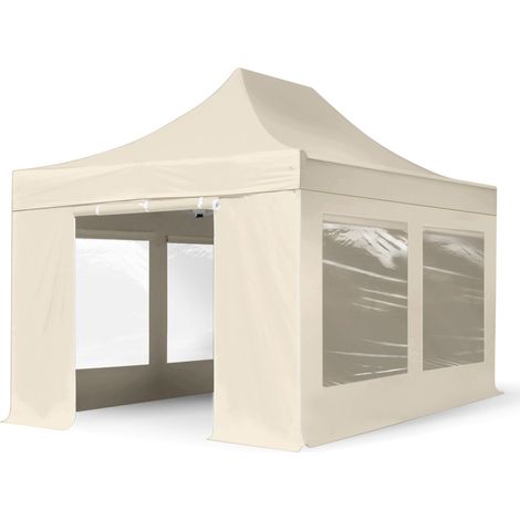 TOOLPORT PopUp Gazebo Party Tent 3x4,5m - with panorama windows PREMIUM 100% waterproof roof marquee cream
