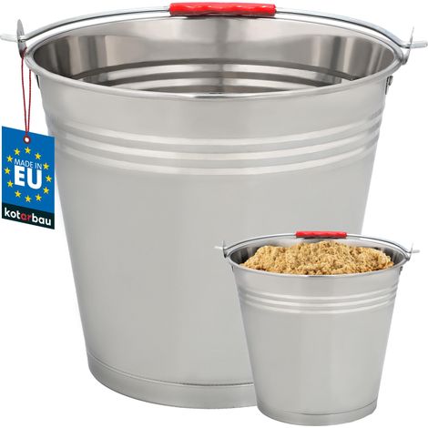 KOTARBAU® Seau à Cendre - Acier Inoxydable - 12 L - Argent - Seau de Maçon - pour Jardin - Cuisine - Chantier - Robuste et Résistant à la Corrosion (1/5)